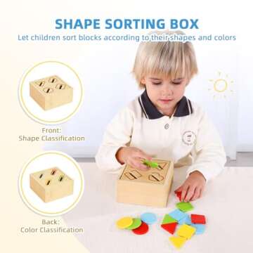 OOOK Montessori Toys for 1 2 Year Old, 7 in 1 Learning Educational Wooden Toys Set (Includes Shape Sorting Box, Jigsaw Puzzle, Stacking Game, Busy Toy, Twisting Cube and More)