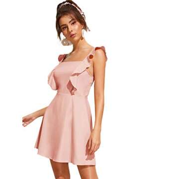 Romwe Women's Cute Flowy Ruffle A-Line Dress in Pink
