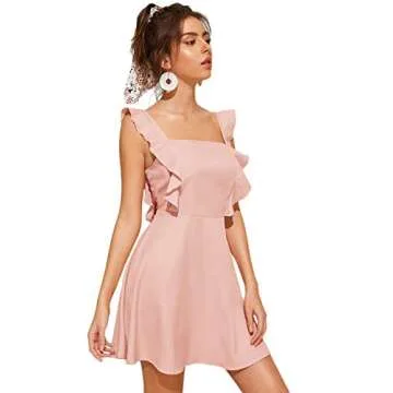 Romwe Women's Cute Flowy Ruffle A-Line Dress in Pink