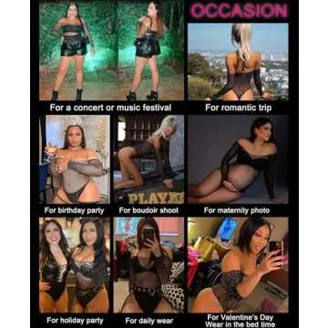 RSLOVE Women Lingerie Fishnet Bodysuit Sparkle Rhinestone Sexy Mesh Teddy Lingerie