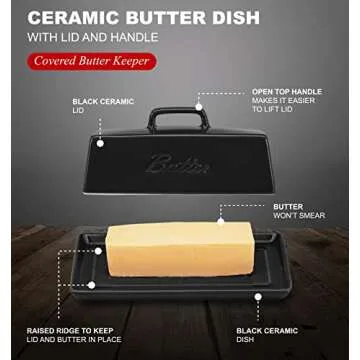 Bruntmor Ceramic Butter Dish with Lid and Handle Storage