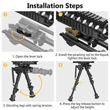CVLIFE Rifle Bipod, 6-9 Inches Picatinny Bipod with Quick Release Adapter
