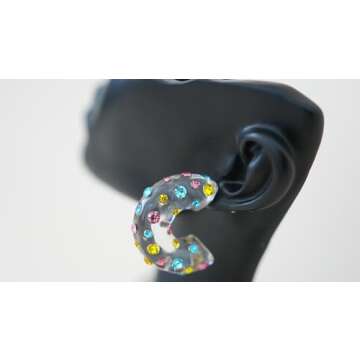 Generic Chunky Multi-Colour Rhinestone Earrings, Blue, Yellow, Pink