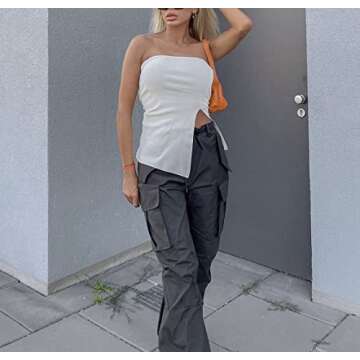 PICPUNMAK Women Strapless Sleeveless Tube Top Irregular Side Slit Bandeau Tops Sexy Solid Slim Off S...
