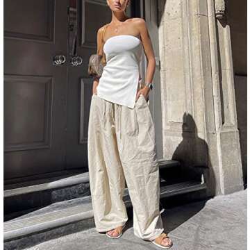 PICPUNMAK Women Strapless Sleeveless Tube Top Irregular Side Slit Bandeau Tops Sexy Solid Slim Off Shoulder Tank Vest Bustier White
