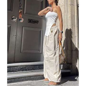 PICPUNMAK Women Strapless Sleeveless Tube Top Irregular Side Slit Bandeau Tops Sexy Solid Slim Off Shoulder Tank Vest Bustier White