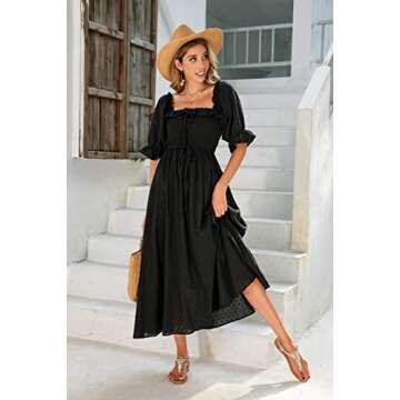 R.Vivimos Women Summer Half Sleeve Cotton Ruffled Vintage Elegant Backless A Line Flowy Long Dresses (Small, Black#2)