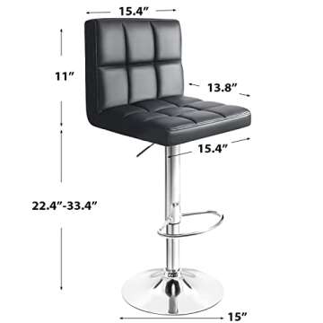 GUNJI Bar Stools Modern PU Leather Adjustable Barstools with Back Armless Hydraulic Kitchen Counter Height Swivel Bar Stool Set of 2 (Black)