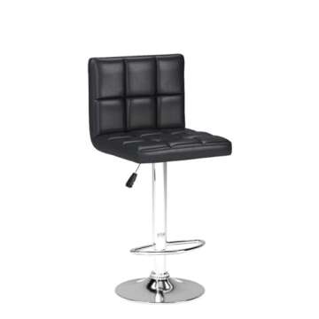 GUNJI Bar Stools Modern PU Leather Adjustable Barstools with Back Armless Hydraulic Kitchen Counter Height Swivel Bar Stool Set of 2 (Black)