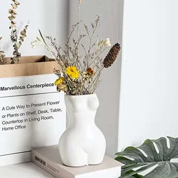 Jojuno 8.2“ Female Form Body Flower Vase, Lady Butt Vases, Indoor Planter Plant Pot, Ceramic Vases for Modern Boho Home Decor, Feminist Decors Cute Chic Accent Pieces, 8.2 inch Tall