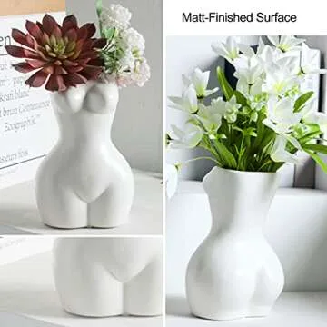 Jojuno 8.2“ Female Form Body Flower Vase, Lady Butt Vases, Indoor Planter Plant Pot, Ceramic Vases for Modern Boho Home Decor, Feminist Decors Cute Chic Accent Pieces, 8.2 inch Tall