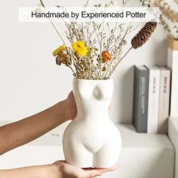 Jojuno 8.2“ Female Form Body Flower Vase, Lady Butt Vases, Indoor Planter Plant Pot, Ceramic Vases for Modern Boho Home Decor, Feminist Decors Cute Chic Accent Pieces, 8.2 inch Tall