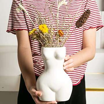 Jojuno 8.2“ Female Form Body Flower Vase, Lady Butt Vases, Indoor Planter Plant Pot, Ceramic Vases for Modern Boho Home Decor, Feminist Decors Cute Chic Accent Pieces, 8.2 inch Tall