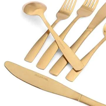 Matte Gold Silverware Set, 20-Piece Stainless Steel Flatware set, Tableware Cutlery Set Service for 4, Utensils for Kitchens, Dishwasher Safe