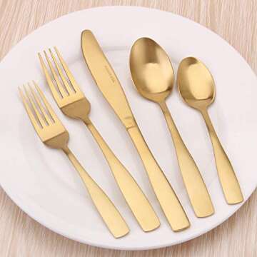 Matte Gold Silverware Set, 20-Piece Stainless Steel Flatware set, Tableware Cutlery Set Service for 4, Utensils for Kitchens, Dishwasher Safe