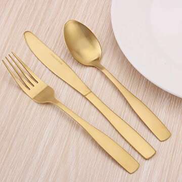 Matte Gold Silverware Set, 20-Piece Stainless Steel Flatware set, Tableware Cutlery Set Service for 4, Utensils for Kitchens, Dishwasher Safe