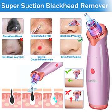 Blackhead Remover Pore Vacuum Electric Facial Acne Pimple Suction Vaccumm Removal Extractor Rechargeable with 5 Probes for Women Men Face Nose Black-Head White-Head Comedone