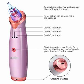 Blackhead Remover Pore Vacuum Electric Facial Acne Pimple Suction Vaccumm Removal Extractor Rechargeable with 5 Probes for Women Men Face Nose Black-Head White-Head Comedone