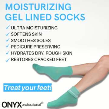 Onyx Professional Gel Moisturizing Socks for Dry Feet Treatment, Reusable Spa Socks