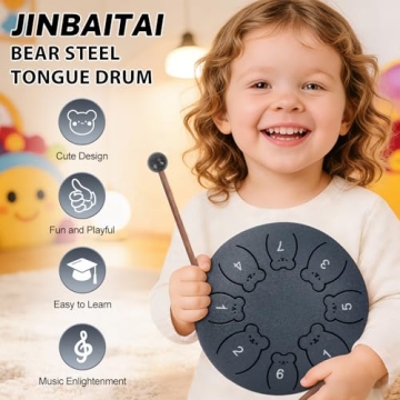 JINBAITAI Bear Steel Tongue Drum 6 Inch 8 Notes, Rain Drum for Outside Garden, Kids Musical Instrume...