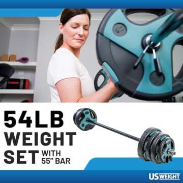 US Weight 54 LB Perfect Barbell Weight Set for Home Gym with 55” padded Bar, Adjustable Weights fo...