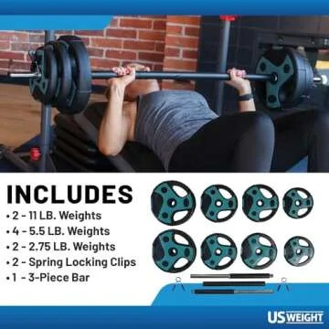 US Weight 54 LB Perfect Barbell Weight Set for Home Gym with 55” padded Bar, Adjustable Weights for Exercise, Lifting and to Build Muscle