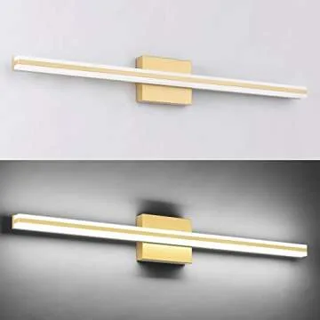 SOLFART Dimmable Bathroom Vanity Light Fixtures Over Mirror Modern LED Vanity Light Fixtures 31.9 Inch Golden Led Lights