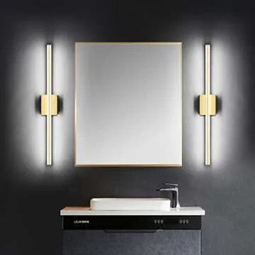 SOLFART Dimmable Bathroom Vanity Light Fixtures Over Mirror Modern LED Vanity Light Fixtures 31.9 Inch Golden Led Lights