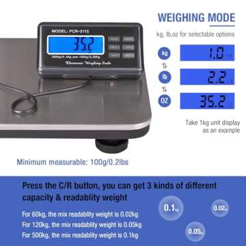 SurmountWay Shipping Scale 660lbs LCD Digital Platform Heavy Duty Portable Stainless Platform for Postal Shipping Scale Industrial Floor Scale W/ 14"X 12"