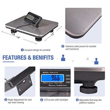 SurmountWay Shipping Scale 660lbs LCD Digital Platform Heavy Duty Portable Stainless Platform for Postal Shipping Scale Industrial Floor Scale W/ 14"X 12"