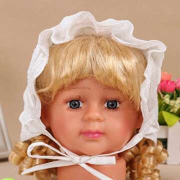 Slowera Cap Baby Girls 100% Cotton Double Brimmed Eyelet Lace Bonnet with Flowers (0-3 Months, White)