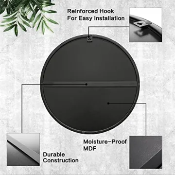 Modern 30x30 Black Round Wall Mirror for Any Room