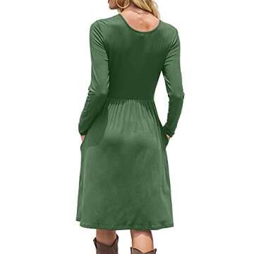 DB MOON Women Casual Long Sleeve Dresses Empire Waist Knee Length Loose Dress with Pockets