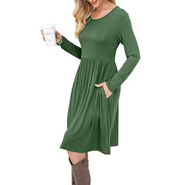 DB MOON Women Long Sleeve Casual Dress with Pockets