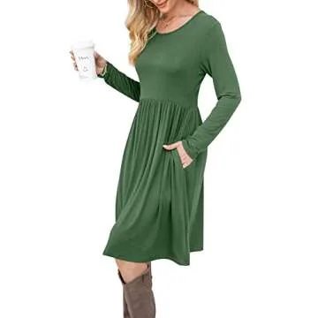 DB MOON Women Long Sleeve Casual Dress with Pockets