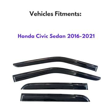 KPY Window Visor Rain Guard for Honda Civic Sedan 2016-2021, 4PC Mugen Style