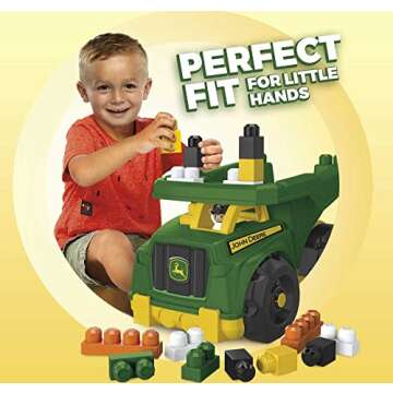 Mega BLOKS John Deere Toddler Building Blocks Toy Set, Dump Truck with 25 Pieces and Storage, 1 Figure, Green, Ages 1+ Years