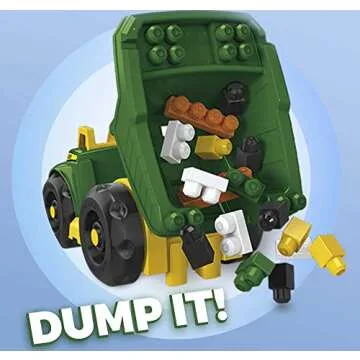 Mega BLOKS John Deere Toddler Building Blocks Toy Set, Dump Truck with 25 Pieces and Storage, 1 Figure, Green, Ages 1+ Years
