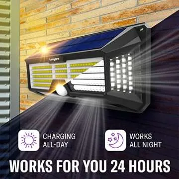 LazyPro Solar Lights Outdoor Super-Bright 298 LEDs 2500lm - LED Solar Motion Sensor Lights Outdoor - for Wall, Post, Pathway Garden up to 1600 sq ft - Solar Battery Powered 4400 mAh (2 Pack)