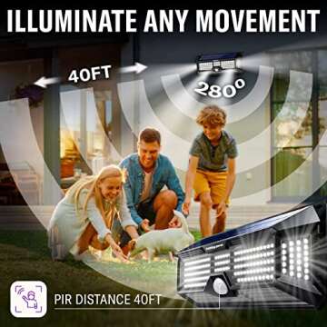 LazyPro Solar Lights Outdoor Super-Bright 298 LEDs 2500lm - LED Solar Motion Sensor Lights Outdoor - for Wall, Post, Pathway Garden up to 1600 sq ft - Solar Battery Powered 4400 mAh (2 Pack)