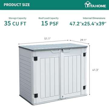 YITAHOME Outdoor Horizontal Storage Sheds w/o Shelf, 35 Cu Ft Lockable Resin Waterproof Shed, Ideal for Garden Tools, Easy to Assemble, Light Gray