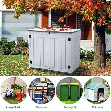 YITAHOME Outdoor Horizontal Storage Sheds w/o Shelf, 35 Cu Ft Lockable Resin Waterproof Shed, Ideal for Garden Tools, Easy to Assemble, Light Gray