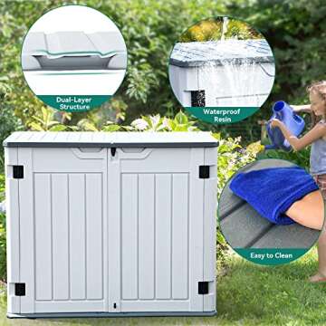 YITAHOME Outdoor Horizontal Storage Sheds w/o Shelf, 35 Cu Ft Lockable Resin Waterproof Shed, Ideal for Garden Tools, Easy to Assemble, Light Gray