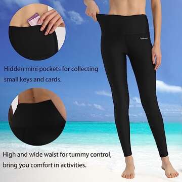 Ubestyle UPF 50+ High Waist Women's Swim Pants Swim Leggings Swimming Tights Rash Guard Pants Sun Protective Black (UBT3001BLACKM)