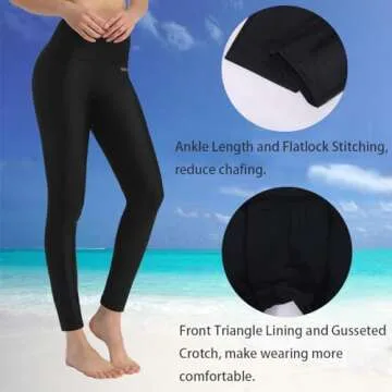 Ubestyle UPF 50+ High Waist Women's Swim Pants Swim Leggings Swimming Tights Rash Guard Pants Sun Protective Black (UBT3001BLACKM)