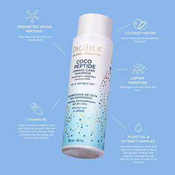 Pacifica Shampoo & Conditioner Set - Coco Peptide Damage Care Hair Care - Repair Colored, Heat Treated Hair, Split Ends & Breakage, for Dry Hair Clean Vegan & Cruelty-Free Dermatologist Tested