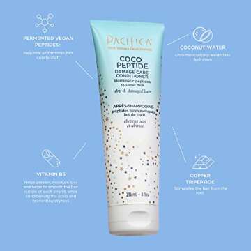 Pacifica Shampoo & Conditioner Set - Coco Peptide Damage Care Hair Care - Repair Colored, Heat Treated Hair, Split Ends & Breakage, for Dry Hair Clean Vegan & Cruelty-Free Dermatologist Tested