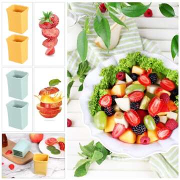 Dexlala 4 Pcs Fruit Slicer with Gap Cleaning Brushes, Egg Slicer for Hard Boiled Eggs, Stainless Steel Cup Slicer kitchen gadget for Fruit Vegetable Egg Strawberry Banana Grape