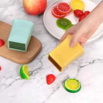 Dexlala 4 Pcs Fruit Slicer with Gap Cleaning Brushes, Egg Slicer for Hard Boiled Eggs, Stainless Steel Cup Slicer kitchen gadget for Fruit Vegetable Egg Strawberry Banana Grape