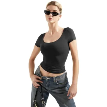 SUUKSESS Women Double Lined Fitted Tee Ultra Soft Crop Top